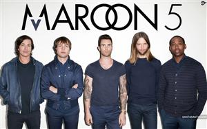 All members of `Maroon 5` pop rock band in denim blue wear